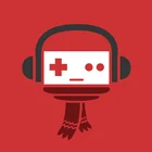 Rotes Icon mit stilisiertem Gamecontroller als Gesicht, umgeben von schwarzen Kopfhörern und einem winterlichen Schal. Symbolisiert Gaming, digitale Unterhaltung, Popkultur und eSports im winterlichen oder gemütlichen Kontext. 