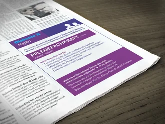 Stellenanzeige der Diakonie Allgäu für eine Pflegefachkraft in einer Tageszeitung