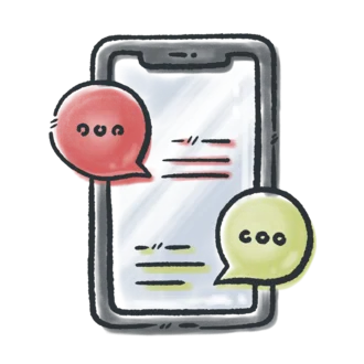 Illustration eines Smartphones mit zwei Sprechblasen – Symbol für digitale Kommunikation, Chat, Kontaktaufnahme oder mobile Beratung.