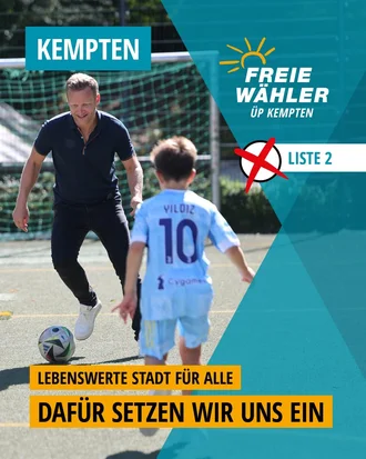 Social-Media-Motiv der Freien Wähler ÜP Kempten mit Christian Schoch beim Fußballspielen