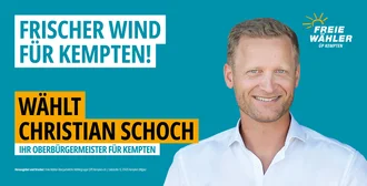 Wahlkampfbanner für Christian Schoch mit Slogan „Frischer Wind für Kempten“