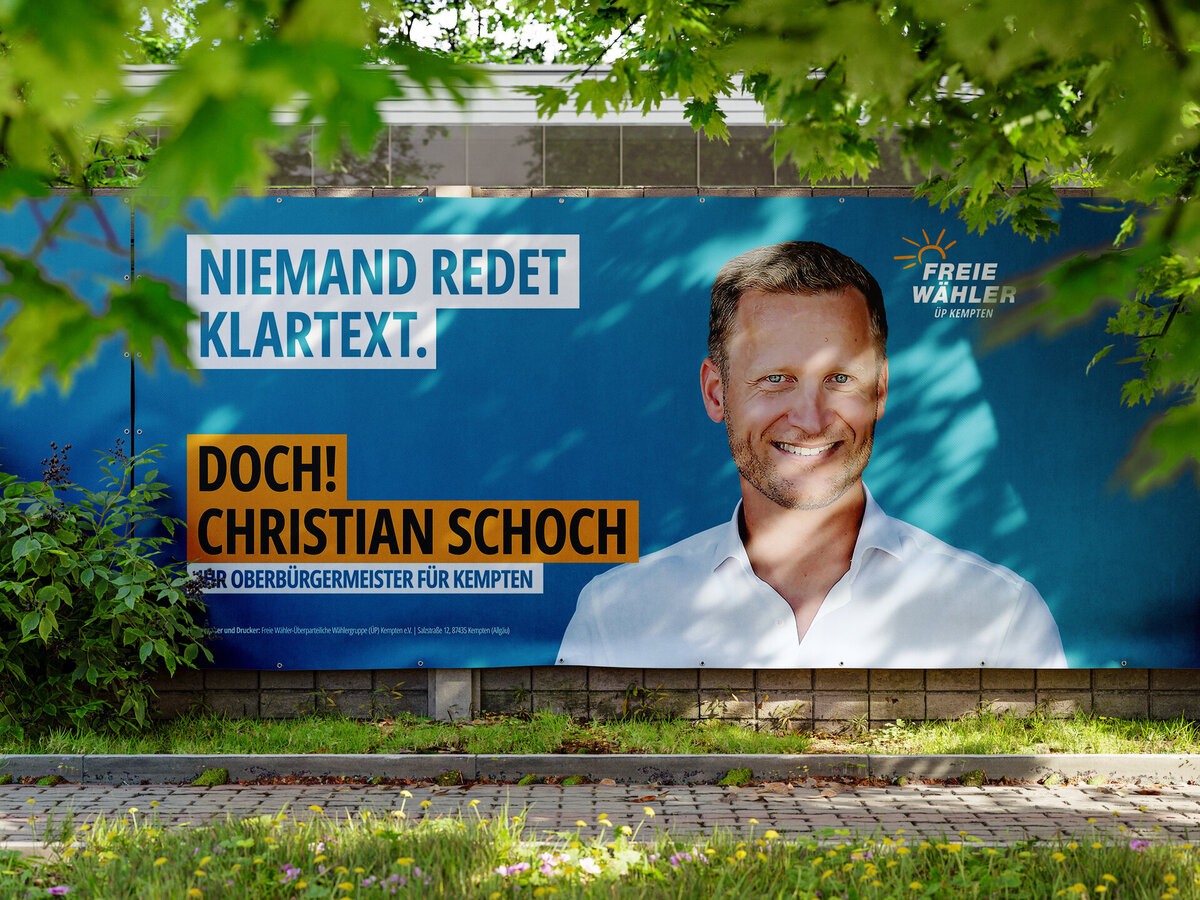Großflächenbanner der Christian-Schoch-Kampagne mit Klartext-Slogan in Kempten