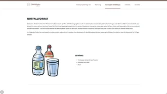 Informationsseite des Landkreises Oberallgäu über Notfallvorrat mit Empfehlungen zu Getränken; illustriert mit Wasserflasche, Glas und Saftflasche, zur Krisenvorsorge bei Katastrophen wie Stromausfall und Pandemie.