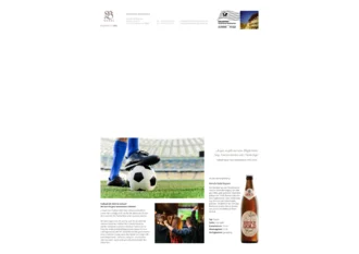 Magazinseite zur Fußball-EM 2024 mit Stadionmotiv, Fußballzitaten, Public-Viewing-Szene und Bierempfehlung Hirsch Gold Export