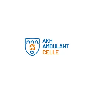 Logo von AKH Ambulant Celle mit stilisiertem Haus, Herzsymbol und Schriftzug in Blau und Orange auf weißem Hintergrund