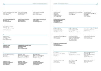 Doppelseite des Mitgliederverzeichnisses der VPKA-Broschüre mit Kliniken von M bis S – u. a. m&i-Fachkliniken, Passauer Wolf, RHÖN-KLINIKUM, Sana Kliniken und PsoriSol – mit Adressen und vollständiger Namensauflistung in alphabetischer Reihenfolge.