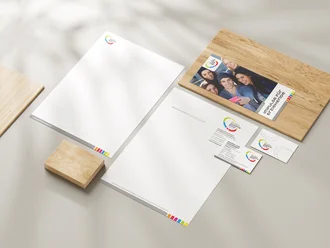 SJR Mockup Büromaterial mit Briefpapier, Block, Visitenkarten und DIN-Lang-Flyer