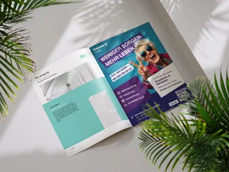 Broschüre mit Pflegeanzeige der Diakonie Allgäu im einheitlichen Corporate Design